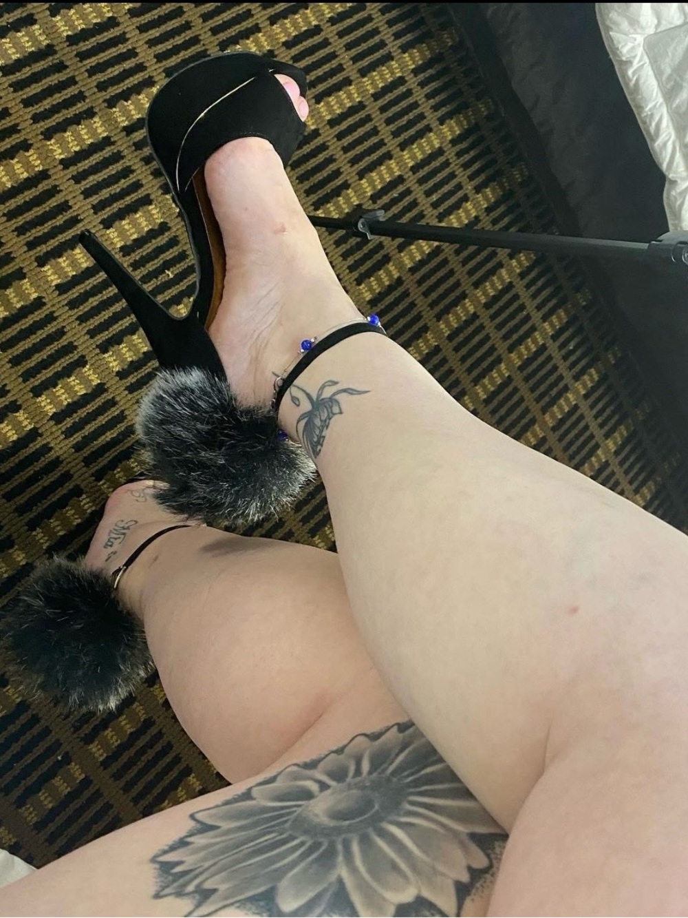 Qupid Black Open-Toe Stiletto Heels with Faux Fur Pom-Poms